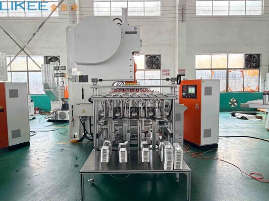 comprar Máquina de contenedores de alimentos de aluminio desechables con 3 moldes de cavidad y 35-70 golpes por minuto en estructura de marco C Fabricación en línea